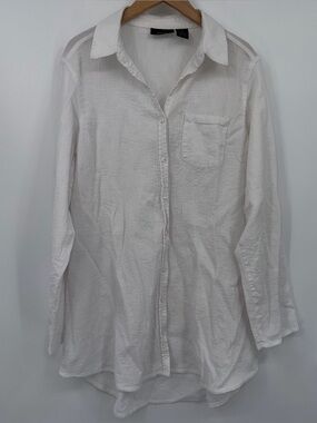 Apt. 9 White 100% Cotton Muslin Button Front Tunic Shirt